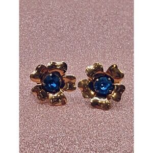 Vintage gold tone sterling silver topaz large flower earrings. Statement. Rare.